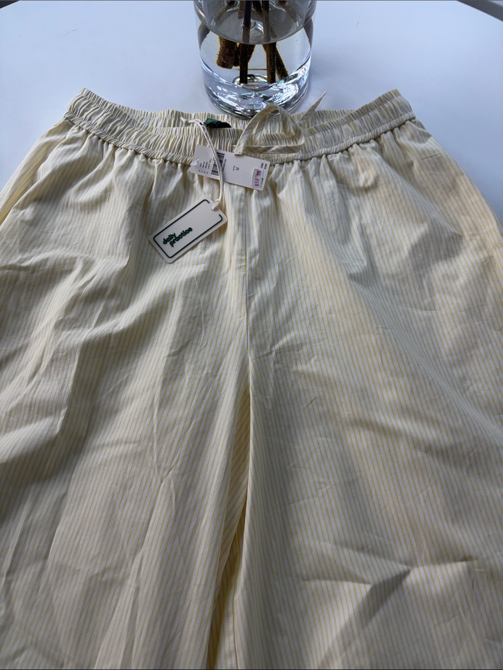 Anthropologie Pale Yellow Pinstripe Wide-Leg Pajamas